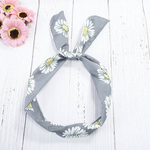 Haimeikang Cute Girl Cross Knot DIY Hair Bands Printing Chiffon Flower Women Turban Headbands Rabbit Ear Hairband Headwear