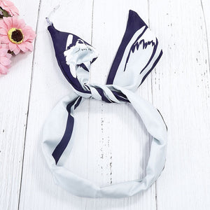 Haimeikang Cute Girl Cross Knot DIY Hair Bands Printing Chiffon Flower Women Turban Headbands Rabbit Ear Hairband Headwear