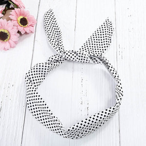 Haimeikang Cute Girl Cross Knot DIY Hair Bands Printing Chiffon Flower Women Turban Headbands Rabbit Ear Hairband Headwear