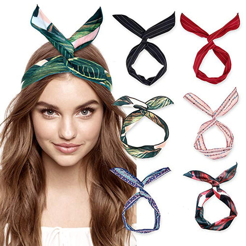 Haimeikang Cute Girl Cross Knot DIY Hair Bands Printing Chiffon Flower Women Turban Headbands Rabbit Ear Hairband Headwear